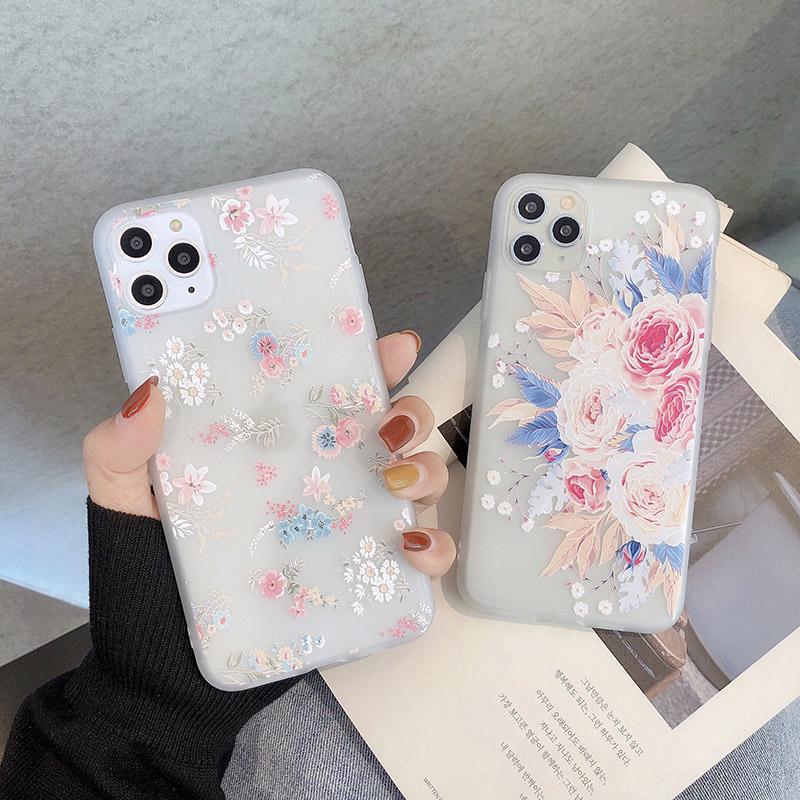 

Рельефный силиконовый чехол для Samsung A51 A50 A20 A30 A10 Redmi Note 9 Pro 8T iPhone 11 Pro SE 2020 чехол полупрозрачные матовые цветы бамперы для телефона