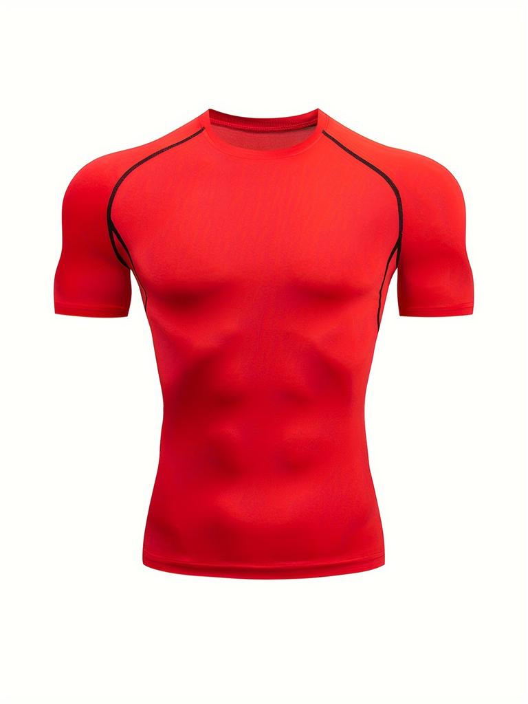 Men's Compression Shirt Quick Dry White Plain Gym T-Shirt Solid Color Workout Sportswear
