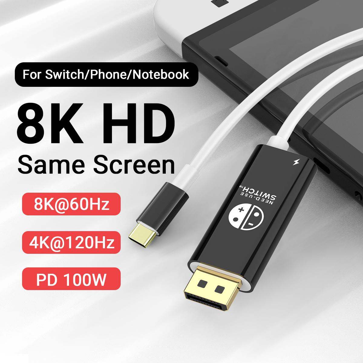 

6.6Ft 8K@60Hz USB C to Display Port Cable UHD Adapter Cord with PD 100W Charging Compatible with Switch/OLED