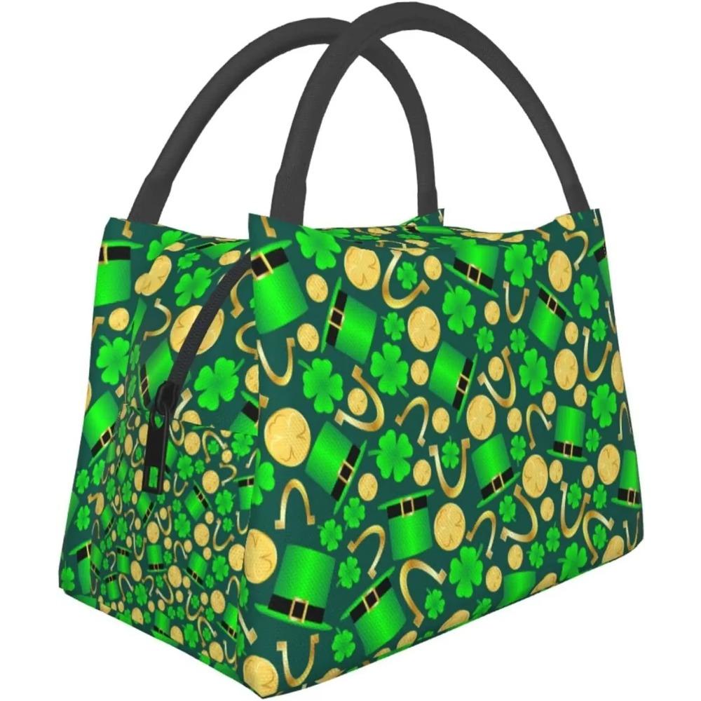 St Patrick's Day Lunch Bag Tote Bag Shamrock Insulated Lunch Box for Women Men Portable Resuable Green Clover Lunch Organizer