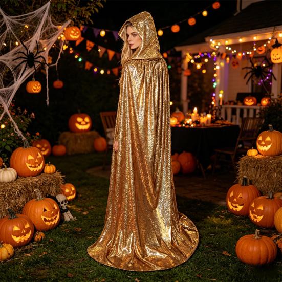 Glänzendes Kapuzenumhang, schillernder bodenlanger Umhang, funkelnder Unisex-Kapuzenumhang für Halloween-Maskenball-Party Mardi-Gras-Kostüm