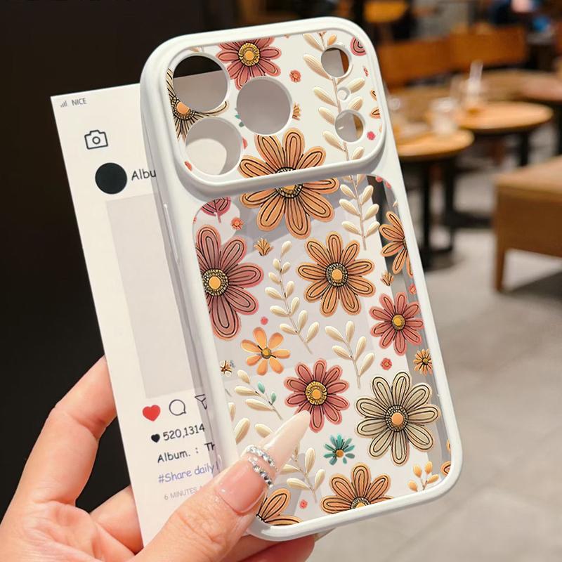 Vintage Floral Pattern Case For iPhone 17 Pro Max Hybrid TPU+PC Clear Back Hard Cover For iPhone 16 15 14 13 Pro Max
