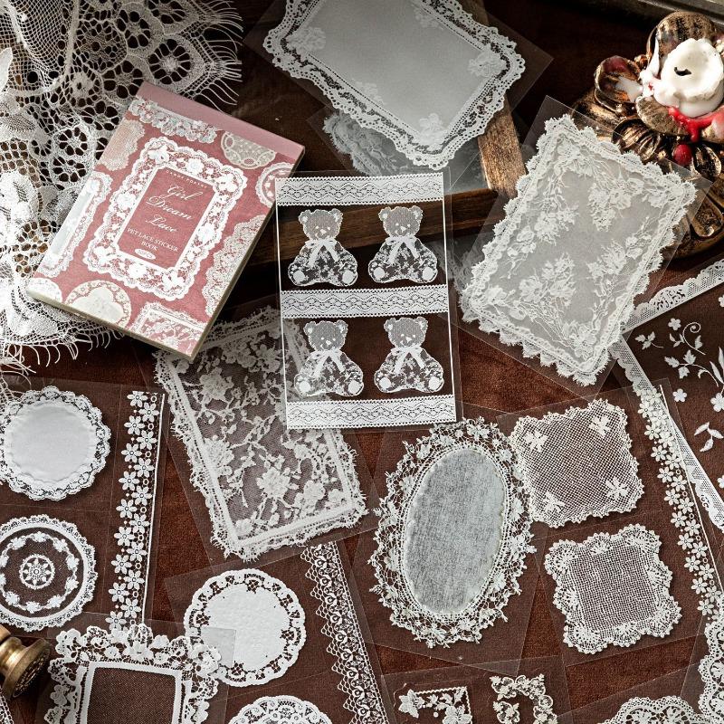 Vintage Lace Pattern Pet Sticker Book For Hand Account Diy Scrapbook Decoration
