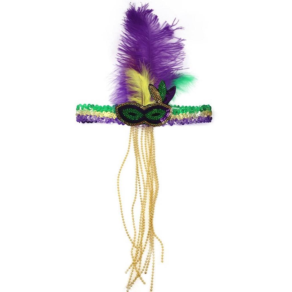 Mardi Gras Costume Sequins Headband for Carnival Party Festival Props Feather Hairband Friend Gathering Props Headdress
