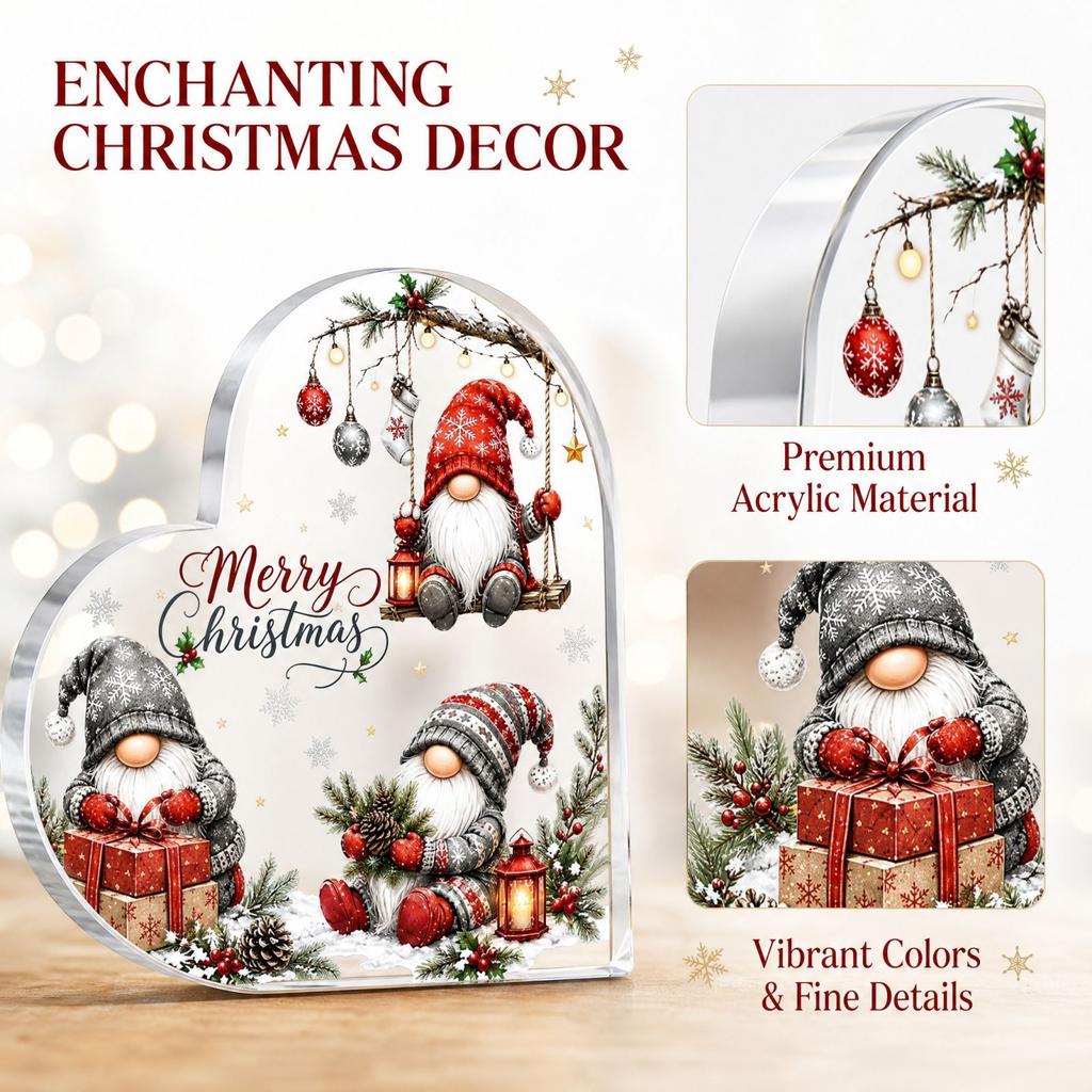 Christmas Heart Acrylic 2D Flat Desktop Ornament for Holiday Decoration