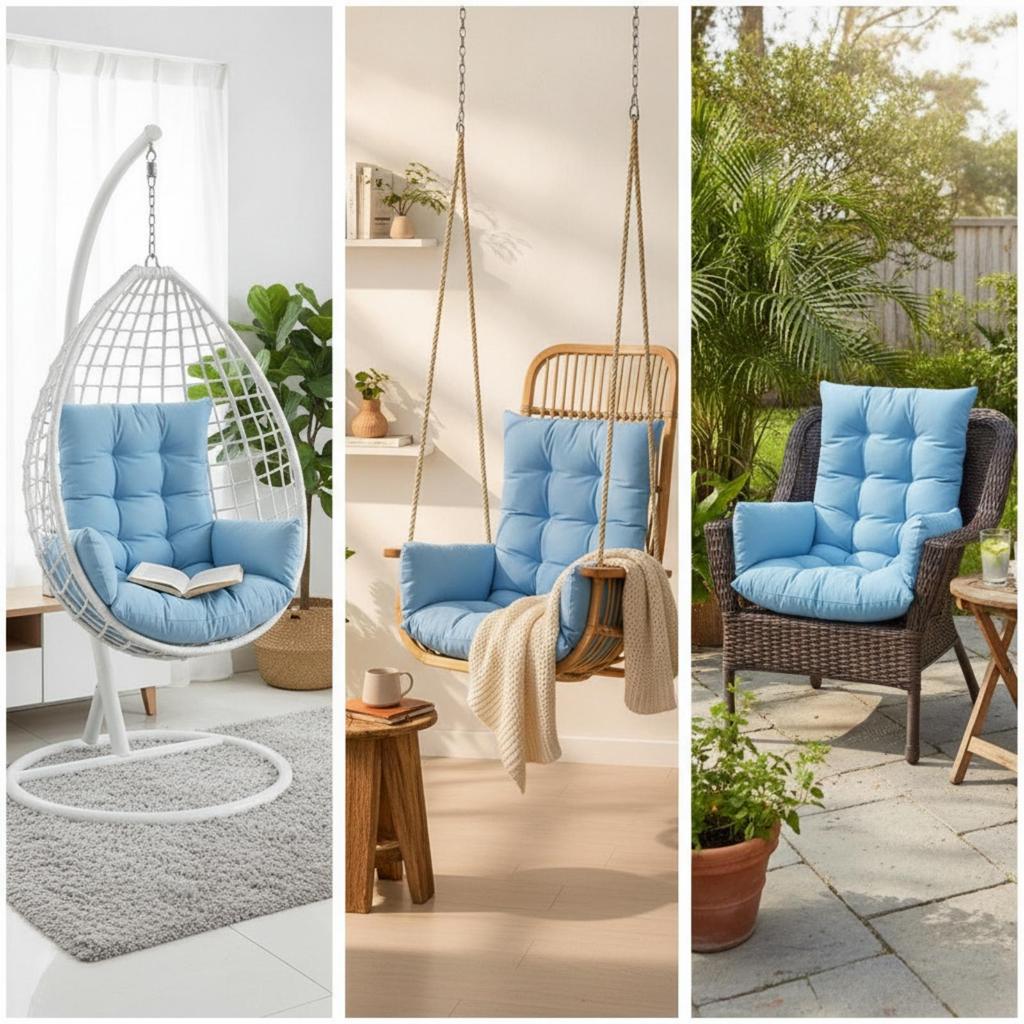 Hanging Oval Chair Cushion Tufted Egg Padded for Balcony, Sunroom, Reading