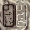 Cartoon Minimalist Bear Phone Case For iPhone 16 15 14 Pro MAX 12 13 12 XS SE2 XR 7 8Plus Cute Line Animal Hard Clear Cover Capa
