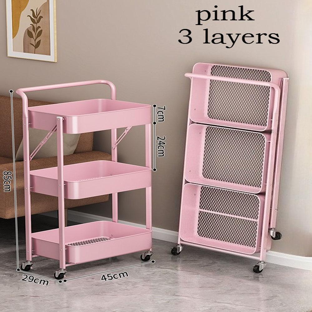 Multi - layer floor - standing storage rack for kitchen clutter storage, suitable for storing vegetables, a movable and foldable