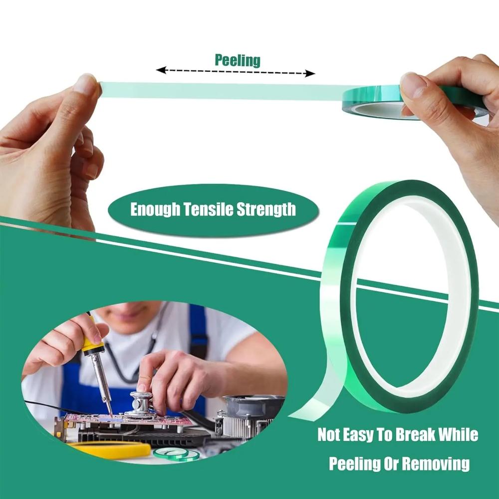3 Rolls Green PET Film Tape Multiple Widths Heat-Resistant Masking Shielding PCB Solder Plating Insulation Protection Tape