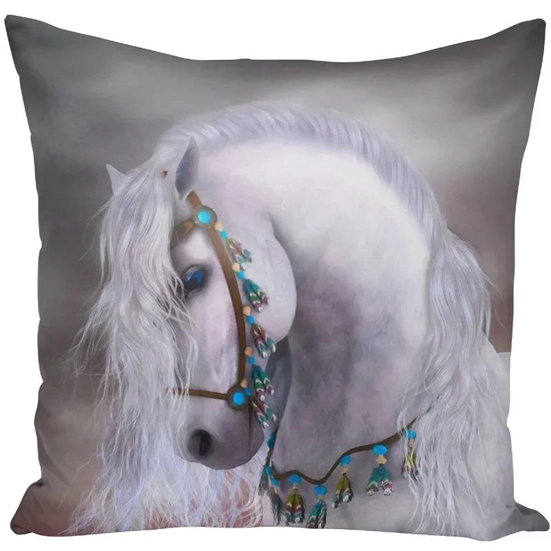 Față de pernă 45x45 Seturi de huse de perne cu imprimeu animal de război, cal alb, pentru scaun, canapea, decor decorativ pentru casă, fermă