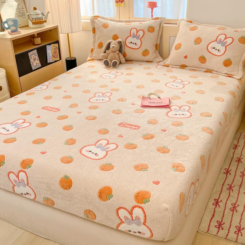 

2025 New High-weight Snowflake Fleece Bed Hat Cartoon Printed Thickened Winter Warm Large Bed Sheet Mattress Cover 90X200X25CM 1PCS
