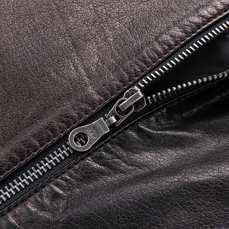 FAPAI Men's Nubuck Cowhide Stand Collar Motorcycle Leather Jacket