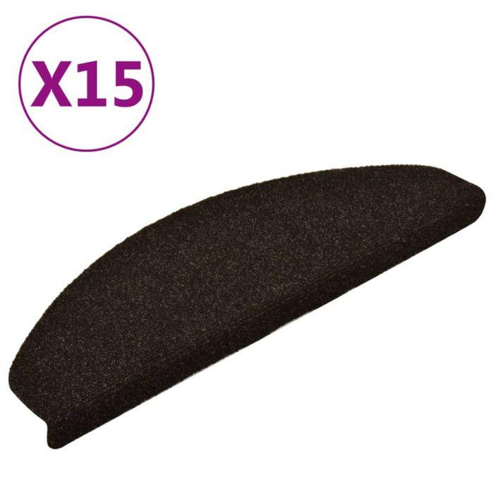 VidaXL Tapis d'escalier auto-adhésifs 15 pièces 65 x 21 x 4 cm Marron foncé Demi-rond Grand 322349