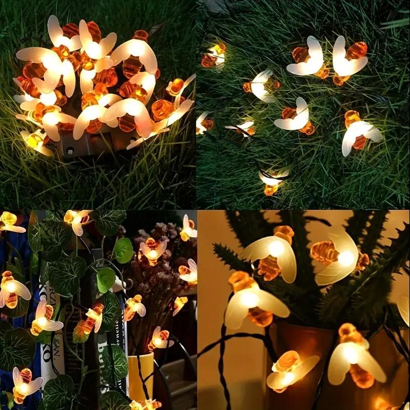 Solar-Powered 8Mode LED Bee String Lights Cute Honeybee Fairy Lamp for Outdoor Garden Decor Lighting Christmas Wedding Party