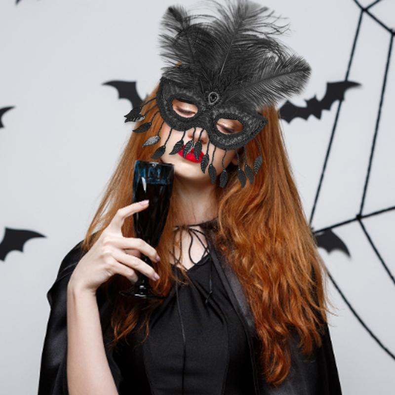 Contemporary Feather Embellished Plastic Eye Cover Lightweight Costume Ball Mask For Festive Event for Women Girls
