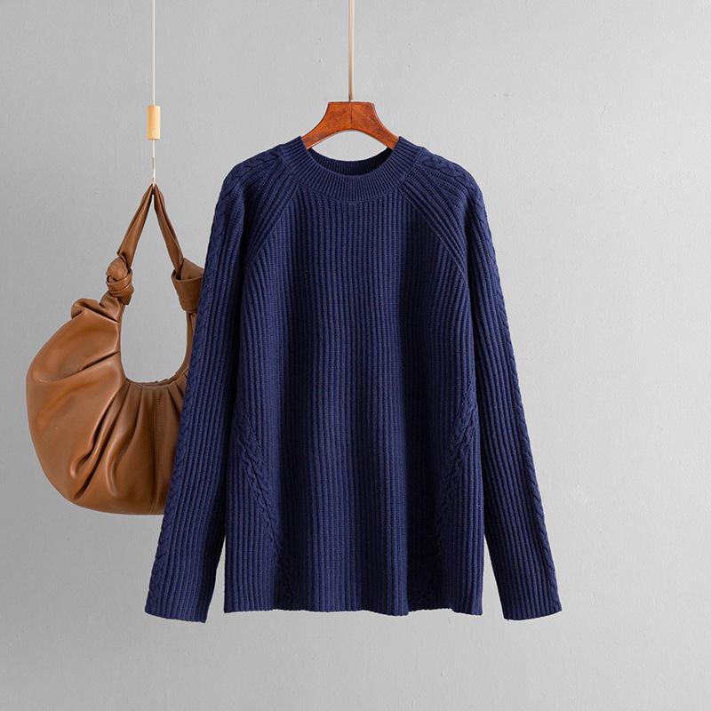 This Is A New Autumn and Winter Knitted Sweater for Women. It Features A Round Neck, Loose, Lace and Casual Solid Color Knitted Base Layer