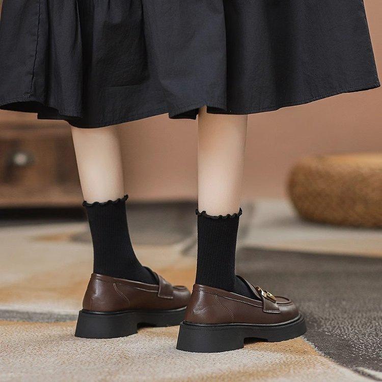 British soft-soled brown small leather shoes spring new retro platform loafers