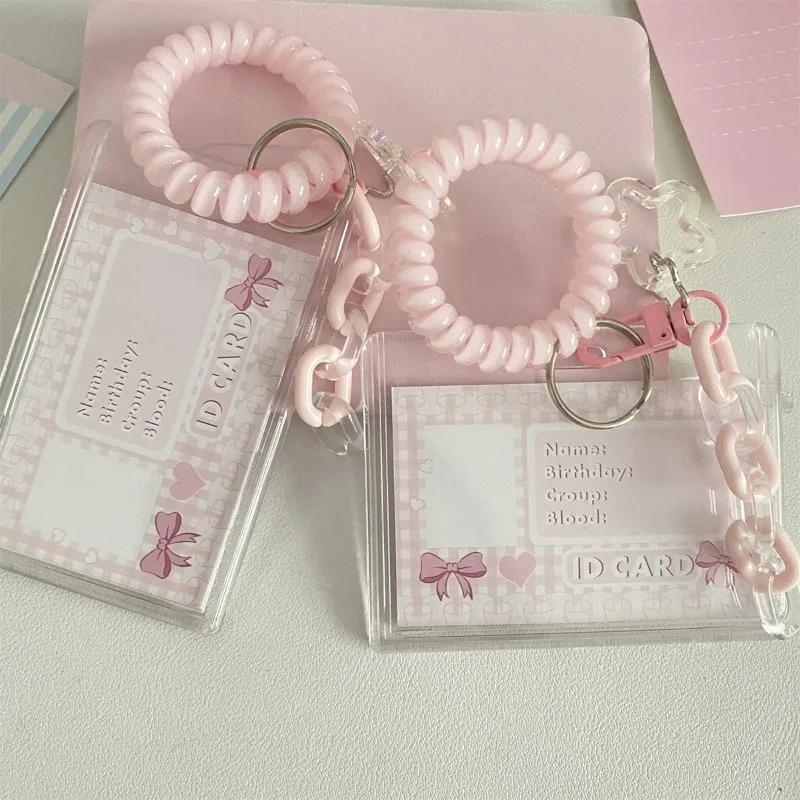 1 Set Ins Sweet Credit Card Holder case Transparent Acrylic ID Card Cover Case with Pendant Kawaii Kpop Photo Card Protector