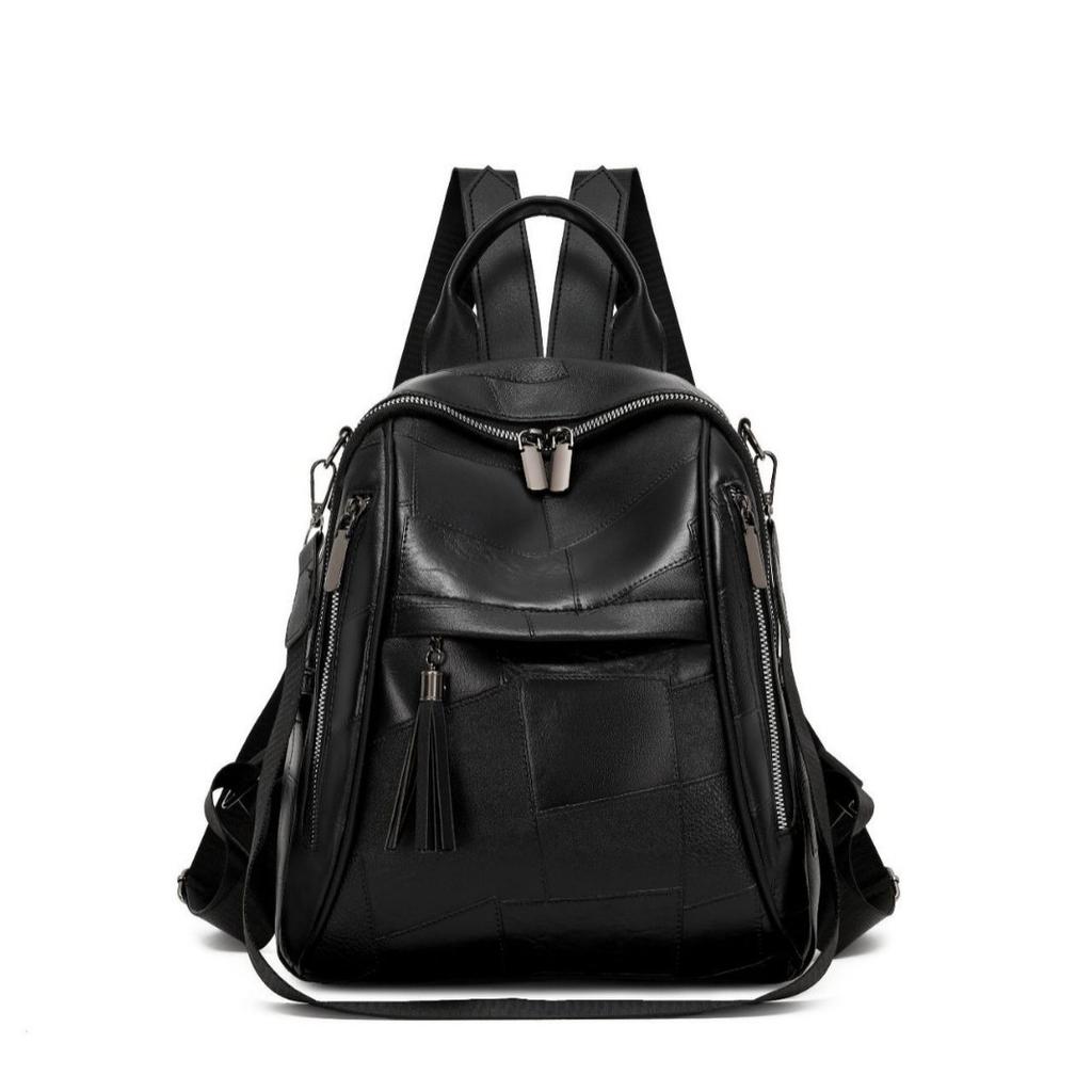 Women's Backpack Pu Casual Large Capacity Solid Color Retro Backpack High-end Tassel Women's Bag