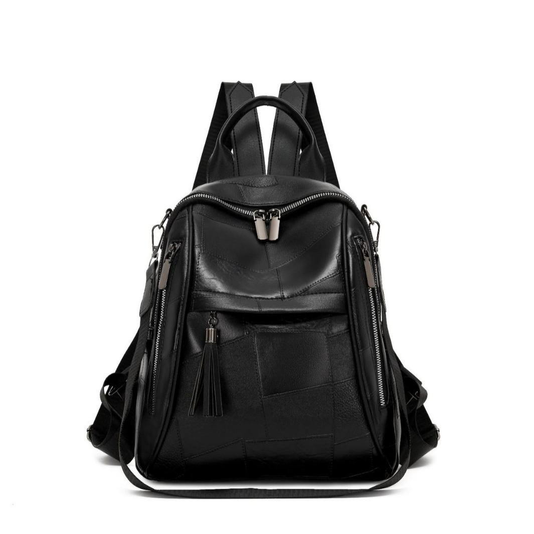 

Модный рюкзак из ПУ, Рюкзак через плечо, Рюкзак кроссбоди, Большой вместимости, В стиле пэчворк, Для поездок на работу, Женский рюкзак с кисточкой чёрный