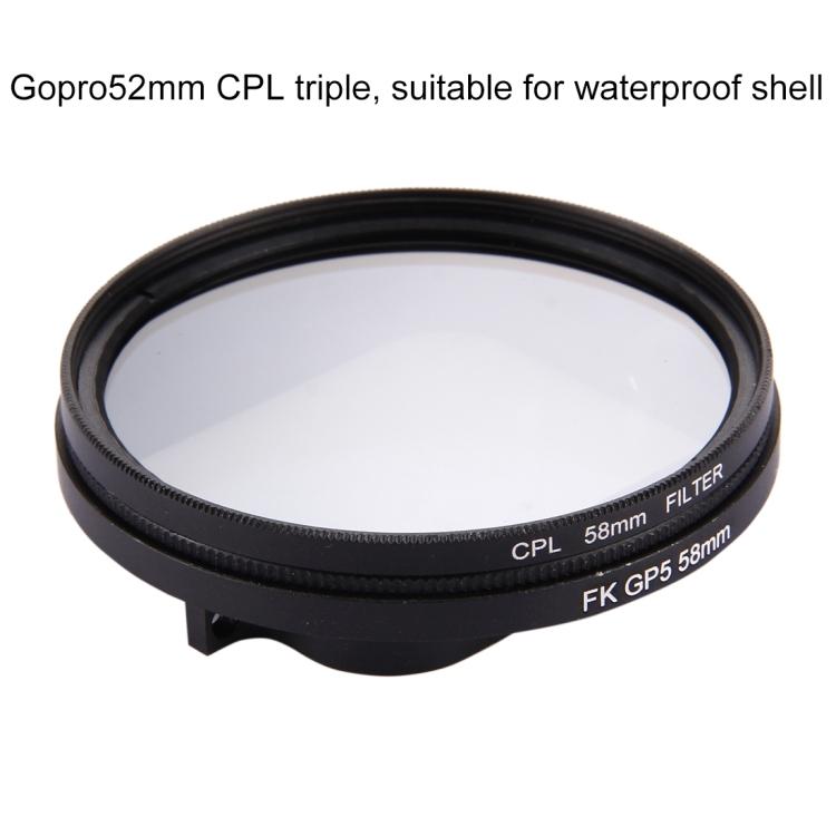58mm 3 In 1 Round Circle CPL Lens Filter with Cap for GoPro HERO7 Black/6 /5