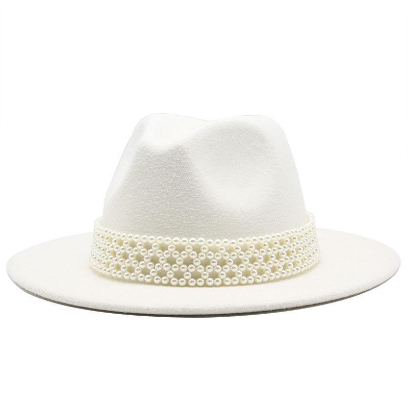 Ladies Hat Trendy British Style Versatile Jazz Hat High-End Pearl Woolen Top Hat