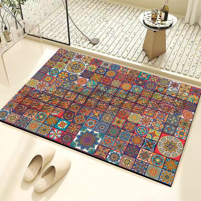 Retro Tile Diatom Mud Floor Mat Dirt-resistant Foot Mat Strong Water Absorption Non-slip Floor Mat