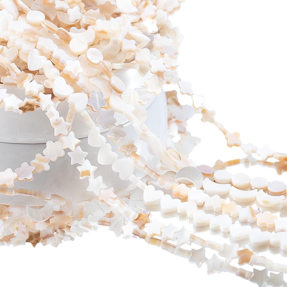 30-60pcs Natural Freshwater Shell Beads White Heart Star Moon Flower Shape Horseshoe Snail Beads For DIY Jewelry Making Beads