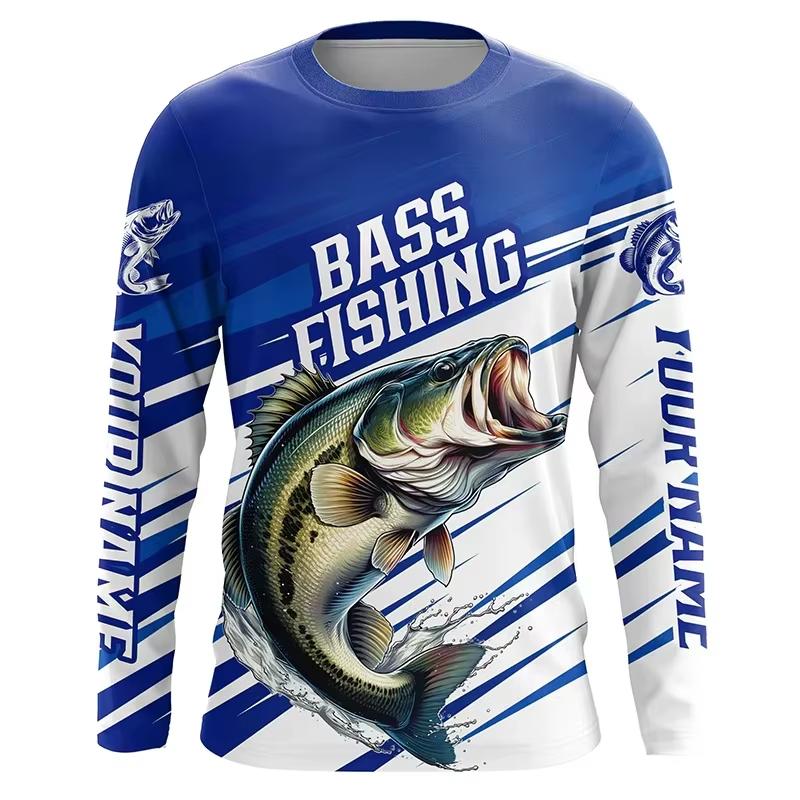 Spring and Autumn Round Neck 3D Fishing Printed T-shirts Fashionable Casual Long Sleeved Men's T-shirts