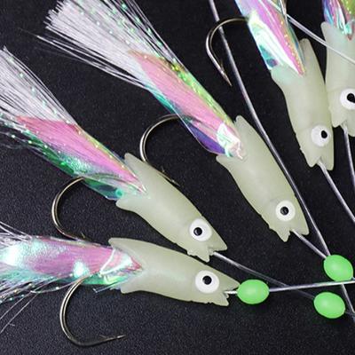 5 Stück Kunstköder Laser Fischhaut Makrelenhaken Leuchtende Angel-Sabiki-Vorfachschnurhaken für Meeresangeln Köderausrüstung