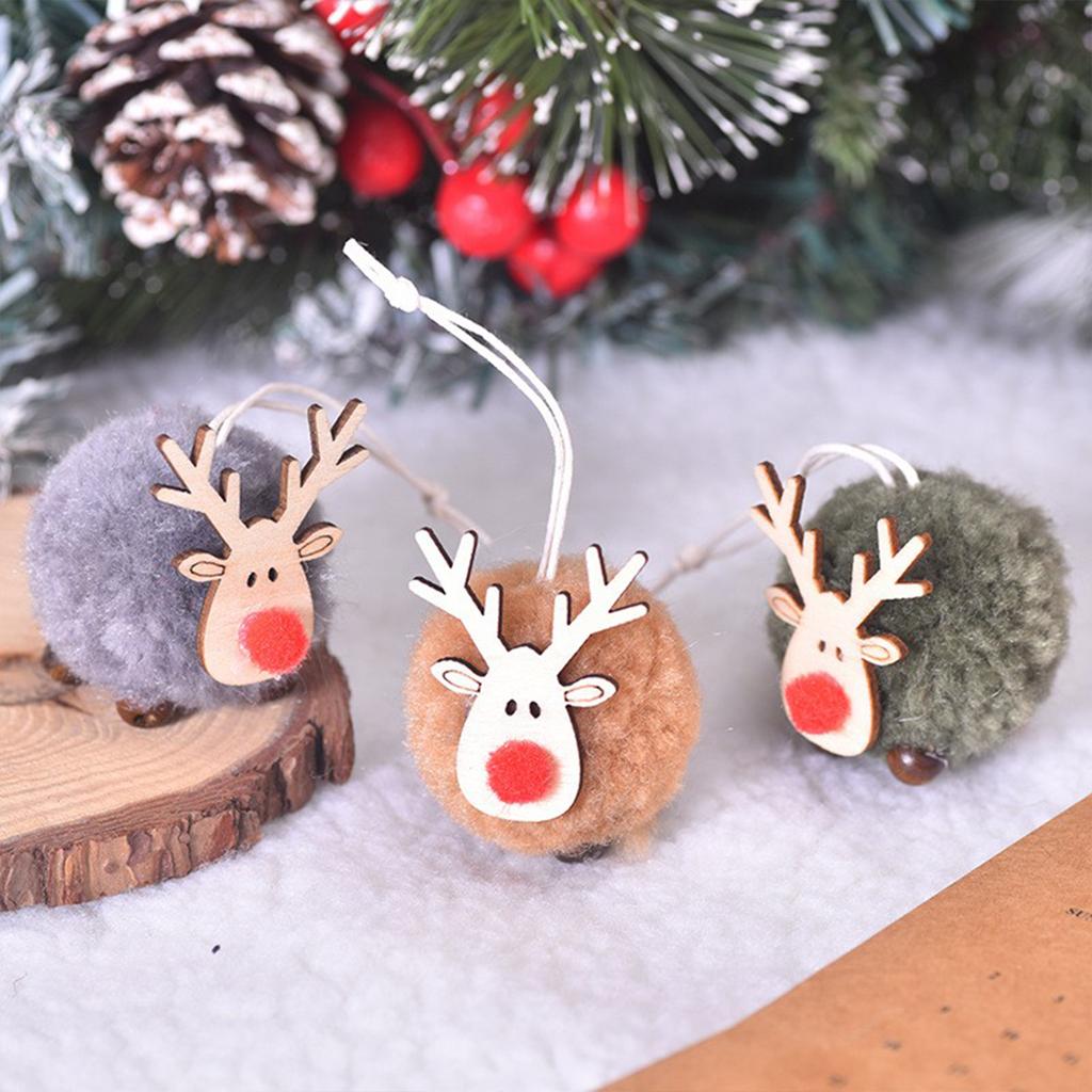 12pcs Lamb Velvet Ball Christmas Elk Pendant Bobbles Christmas Tree Pendants Xmas Hanging Decorations