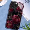 Dark Rose Flower Pattern Tempered Glass Black Phone Case For iPhone 11 12 13 14 15 16 17 Pro Max 17 Air 7 Plus XS X XR Cover