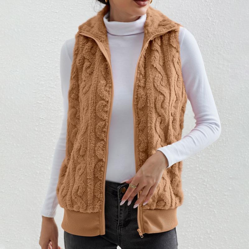 2024 Autumn/Winter New Thickened Jacquard Double-Sided Velvet Sleeveless Vest for Women