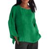 Long Sleeved Round Neck Solid Color Top Cotton and Linen Women’s Blouses & Shirts