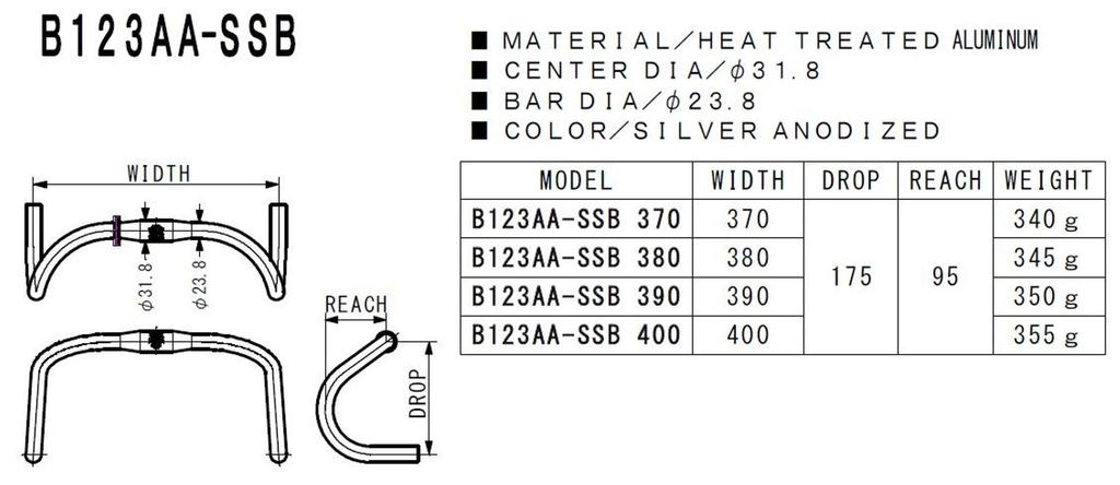 NITTO Bockstyre B123AA SSB 390 390 Silver B123AA-SSB 31.8