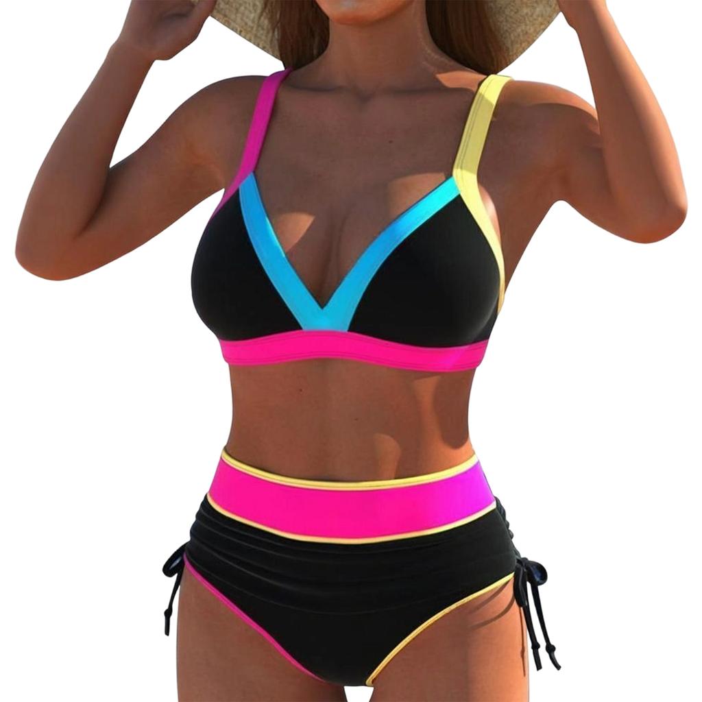 Women's High-Waisted Casual Versatile Color-Blocked Two-Piece Swimsuit