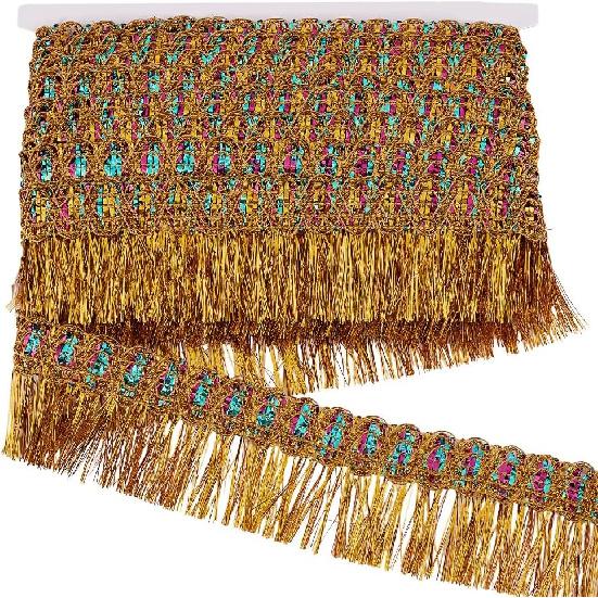 PH PandaHall 14.2 Yards 2.3'' Gold Fringe Tassel Lace Trim Sewing Fringe Trim Fringe Fibre Ribbon Trim Polyester Tassel Trim for Skirt Wedding Dress