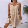 Round Neck Pocket Fashion Striped Shoulder Strap Jumpsuit Short Skirt Dress