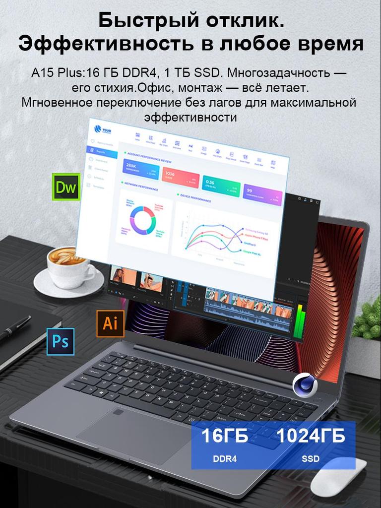 Laptop Ninkear A15 Plus 15.6'' 16G+1T SSD AMD Ryzen 7 5825U 1920*1080 60Hz Refresh Rate
