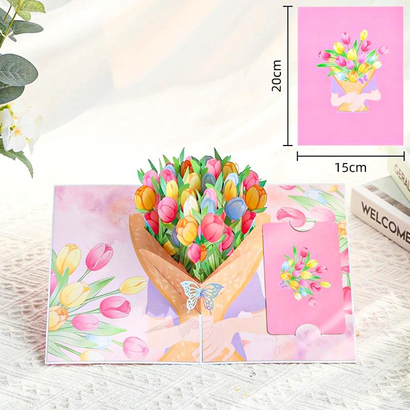 Premium 3D Pop Up Flower Bouquet Card Mothers Day Present Valentines Day Anniversary Birthday Greeting Cards Thank You Wishes Gifts
