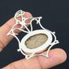 Natürlicher Fossilienkorallen Edelstein Anhänger Grau 925 Sterlingsilber Indischer Schmuck