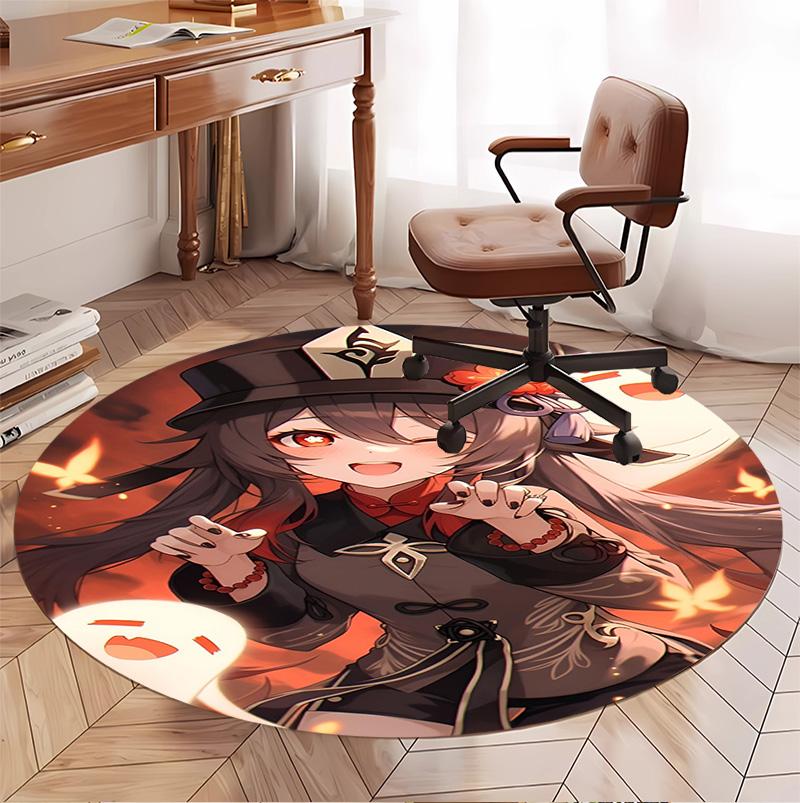 Genshin Impact Pattern Round Rug, Indoor/Outdoor Mat, for Picnic, Gameroom, Bedroom, Office, Living Room, Home Decor Carpet, Birthday Gift