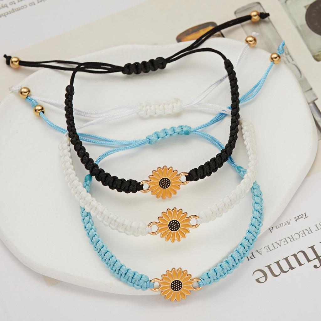 Handmade Sunflower Friendship Bracelet With Floral Design For Women And Couples