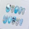 30-Piece 3D Cat Eye Beach Nail Art Set: Wave, Coconut Tree, Seashell, Starfish, Rhinestone Almond Tips