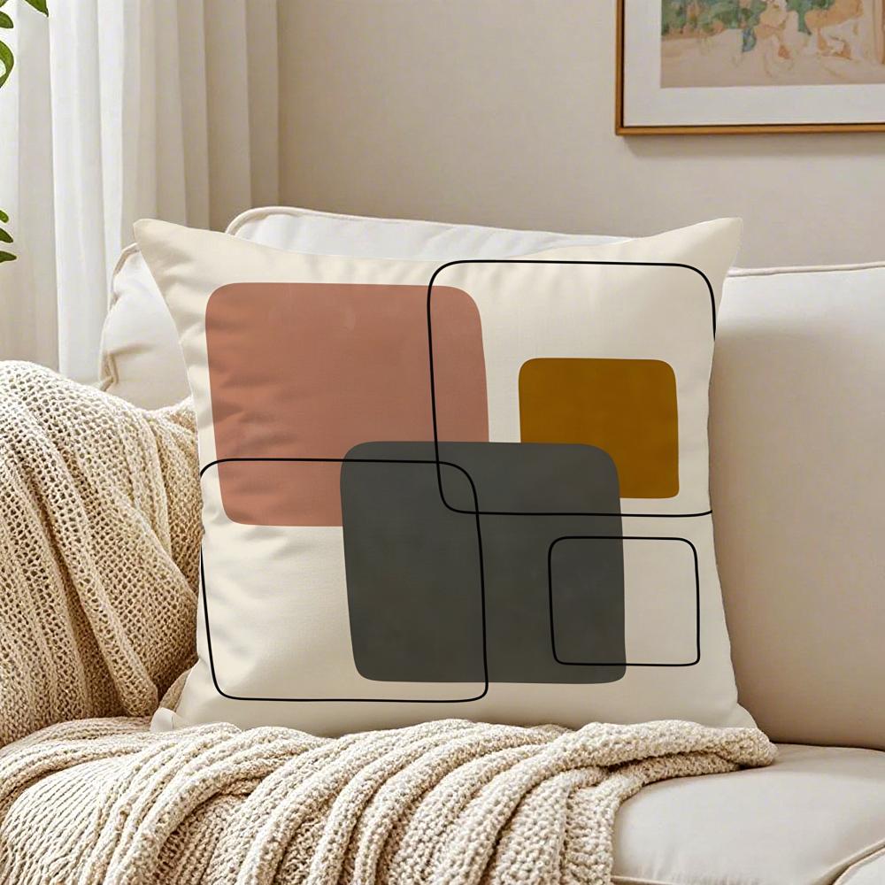 Geometric Square Warm Color Modern Simpe Art Cushion Cover Linen Pillowcase Soft For Sofa Bed Home Room Decor
