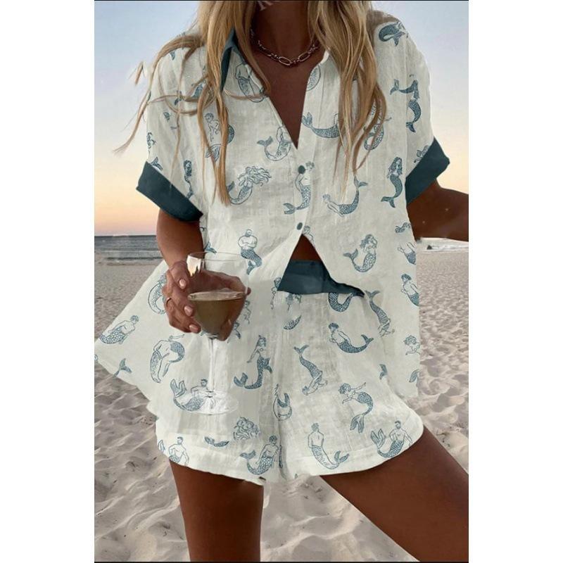 Popular Two-piece Set 1116 Summer Personality Bright Digital 1D Printing Women's Casual Suit