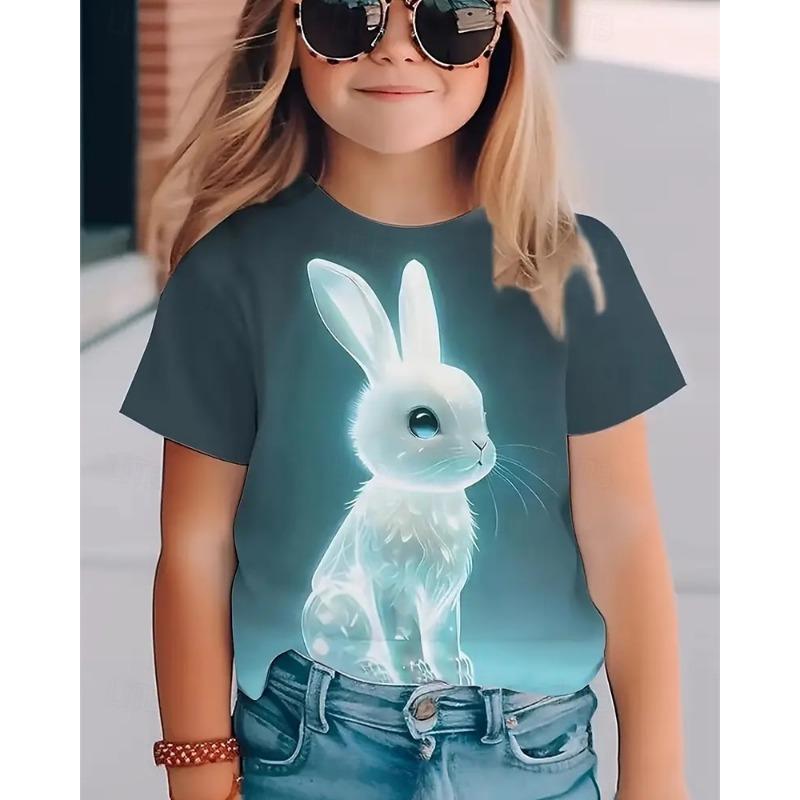 

Girls 3D Rabbit T shirt Tee Short Sleeve Summer Spring Fashion Basic Kids 4-12 Years Crew Neck 100