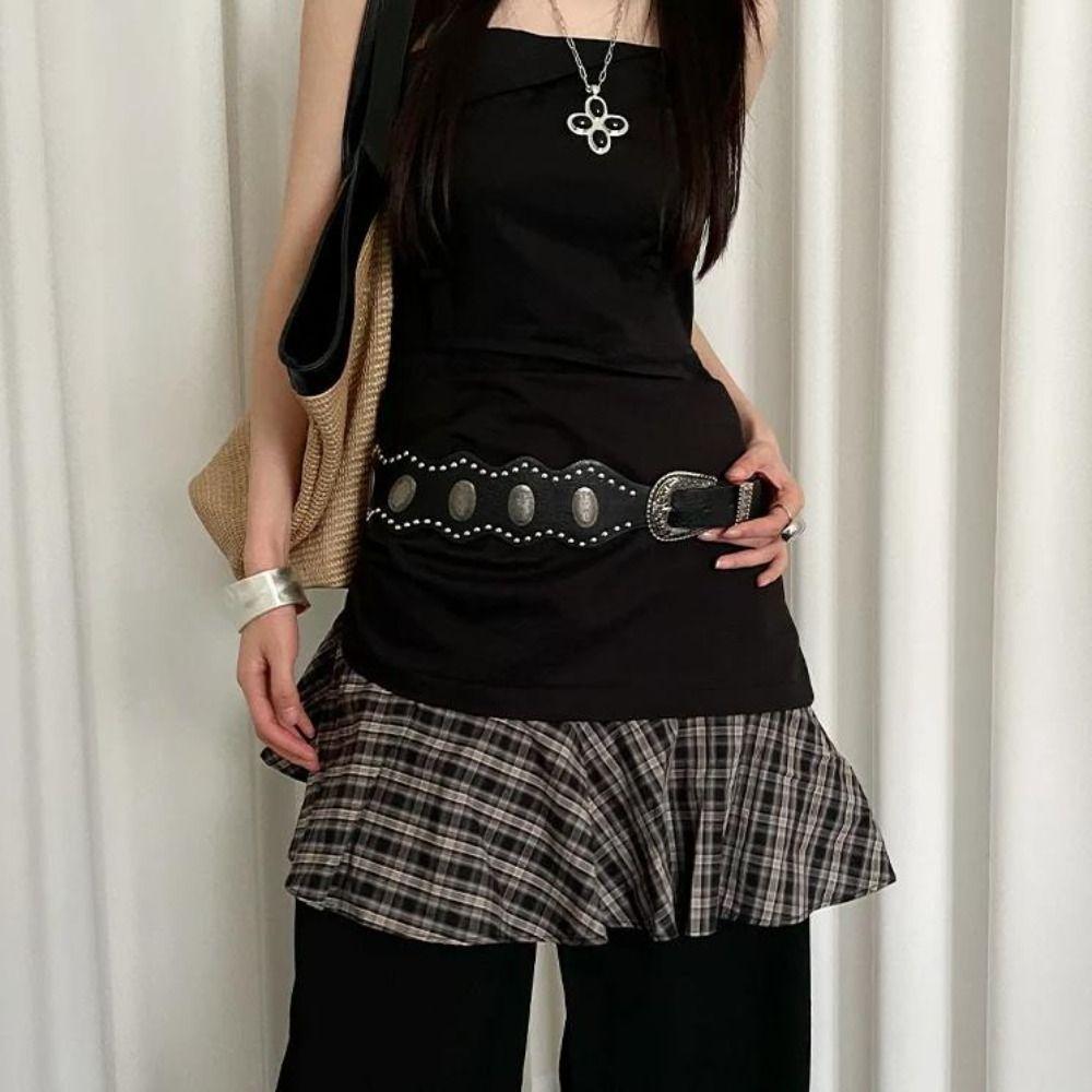 Black Leather Waist Belt Vintage Dress Jeans Belt Versatile Women's Belt  Streetwear