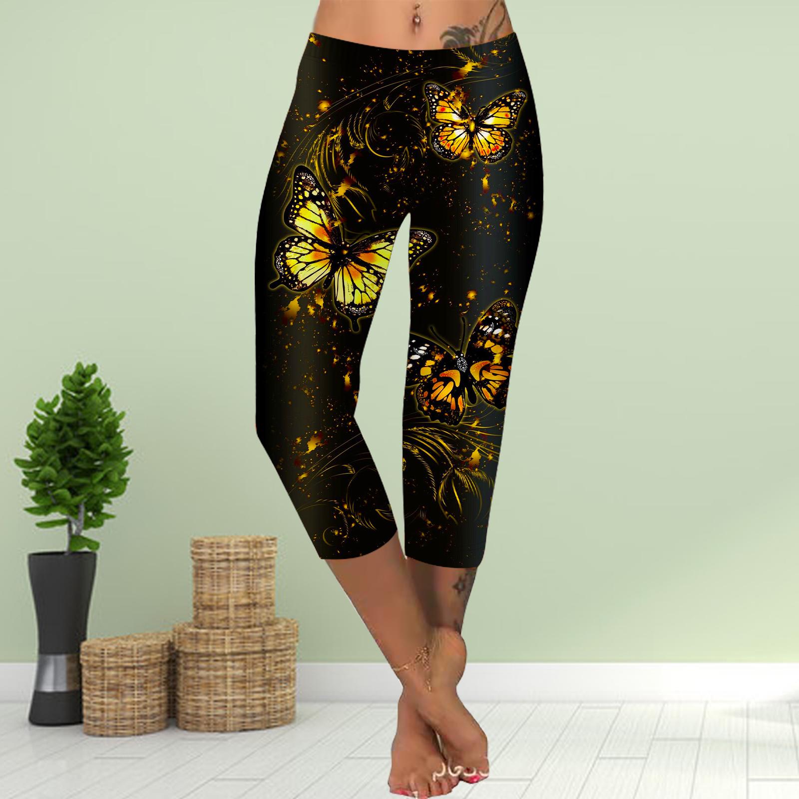 

Брюки летние короткие леггинсы укороченные узкие брюки леггинсы больших размеров женские облегающие брюки с принтом зеленых бабочек 3D 8XL жёлтый