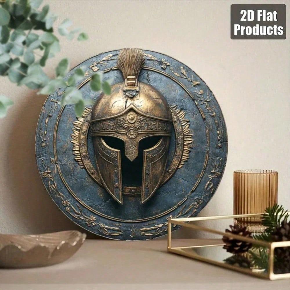 Decorazione Murale Casco da Guerriero Spartano in Metallo, Arte Scudo Greco Romano, Segno di Battaglia Medievale per Soggiorno